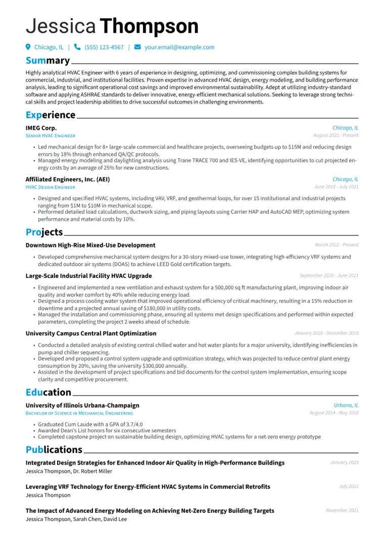 HVAC Engineer Resume Example CV template preview