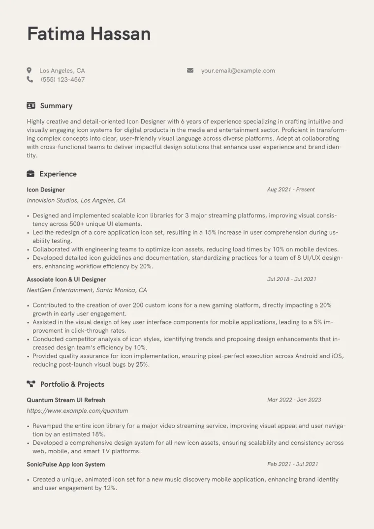 Icon Designer Resume Example CV template preview