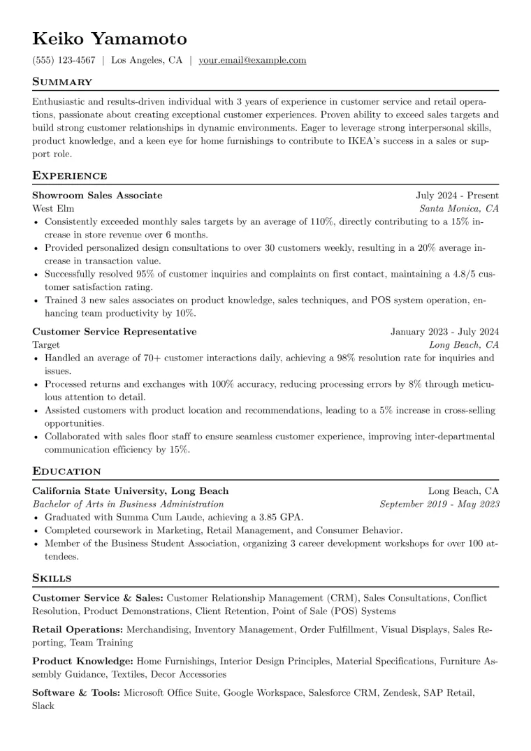 IKEA Resume Example CV template preview
