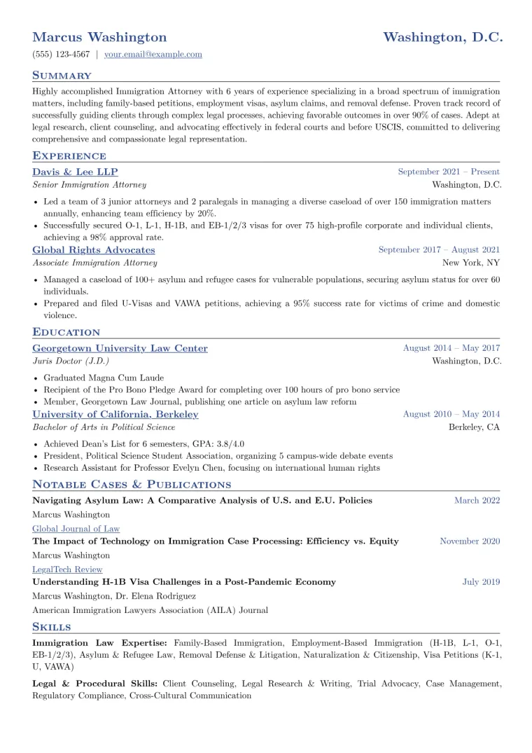 Immigration Attorney Resume Example CV template preview