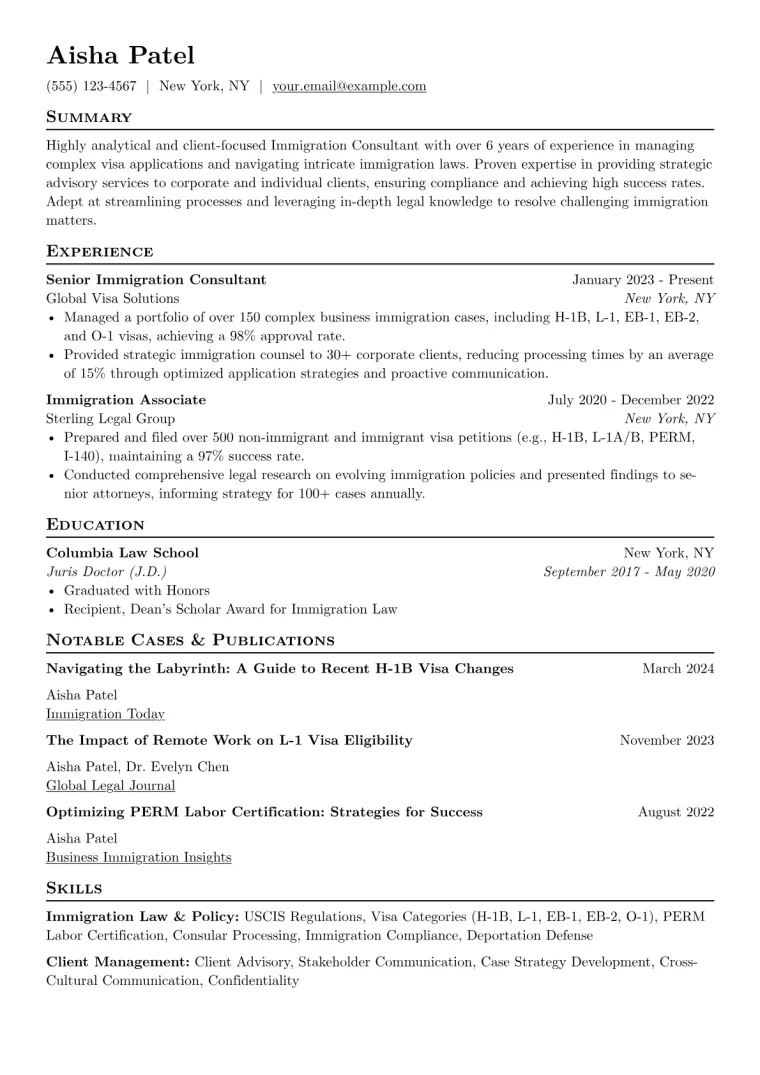 Immigration Consultant Resume Example CV template preview