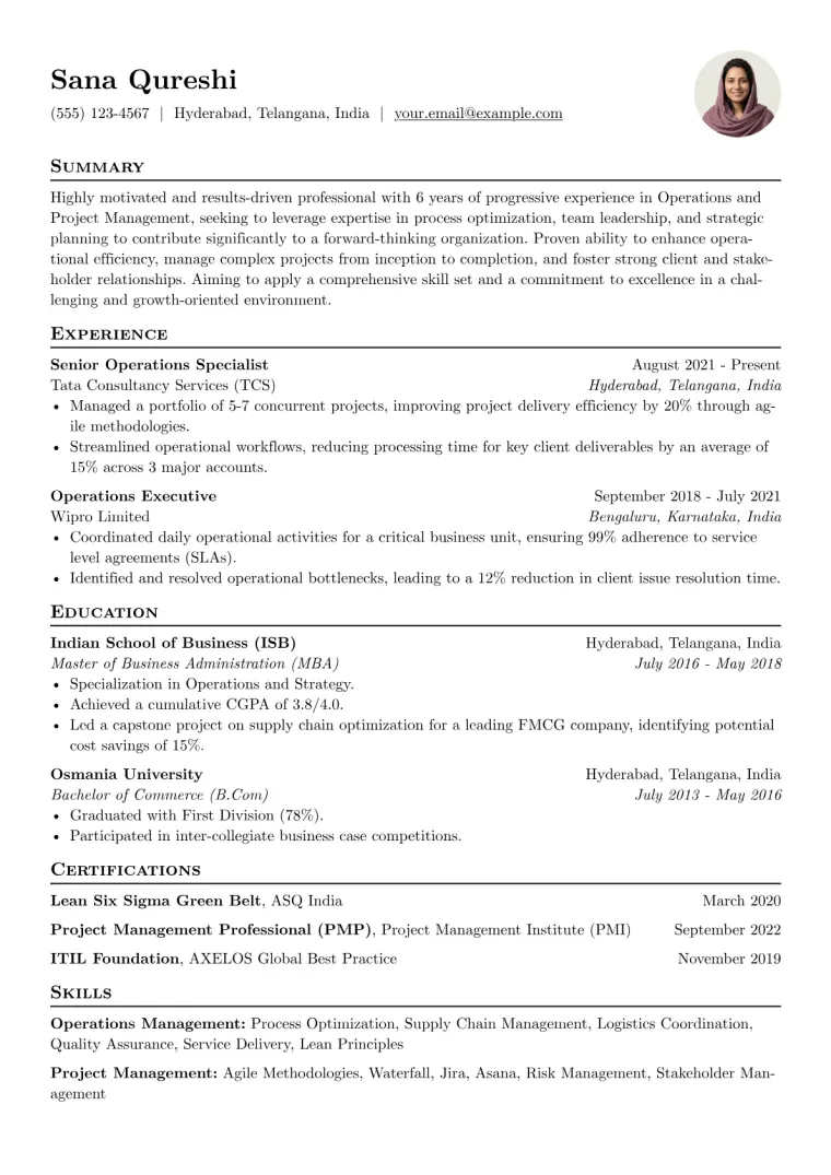 Indian Resume Format Example preview