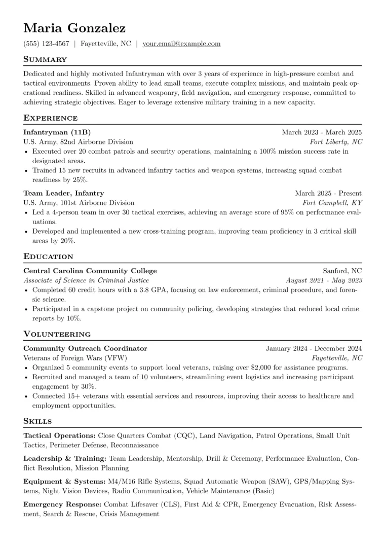 Infantryman Resume Example preview