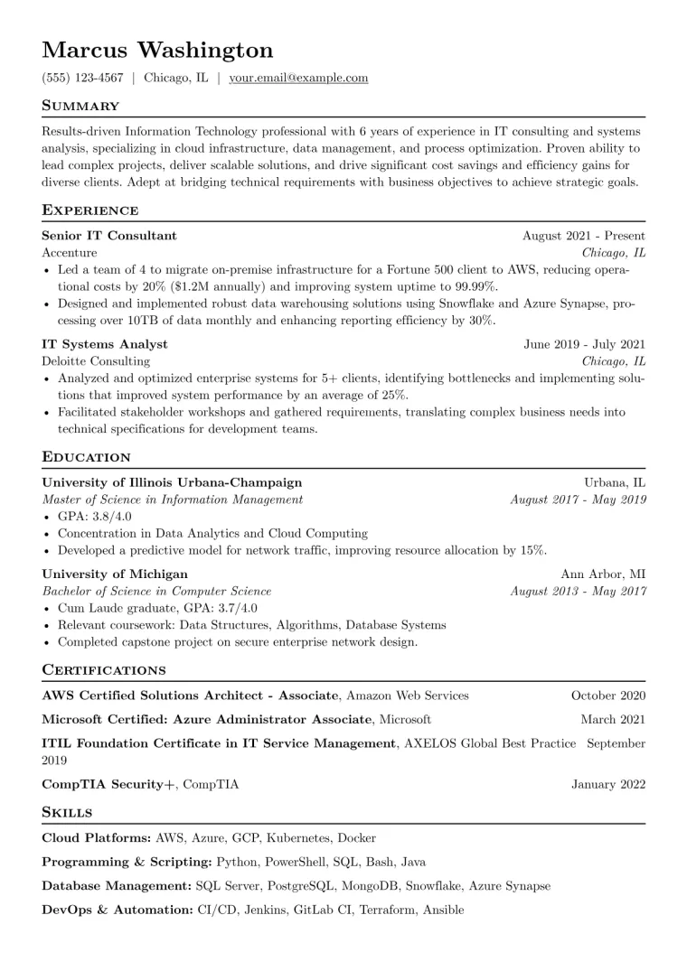 Information Technology Resume Example CV template preview