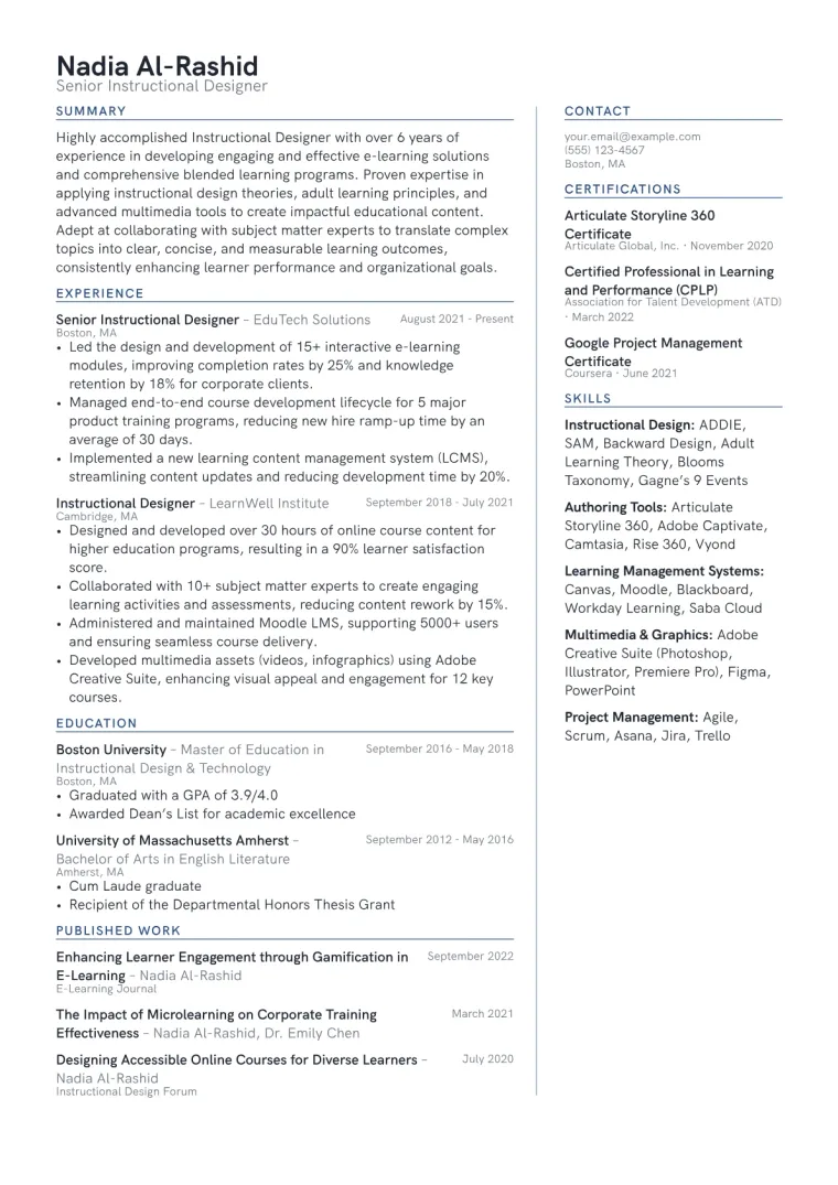 Instructional Designer Resume Example