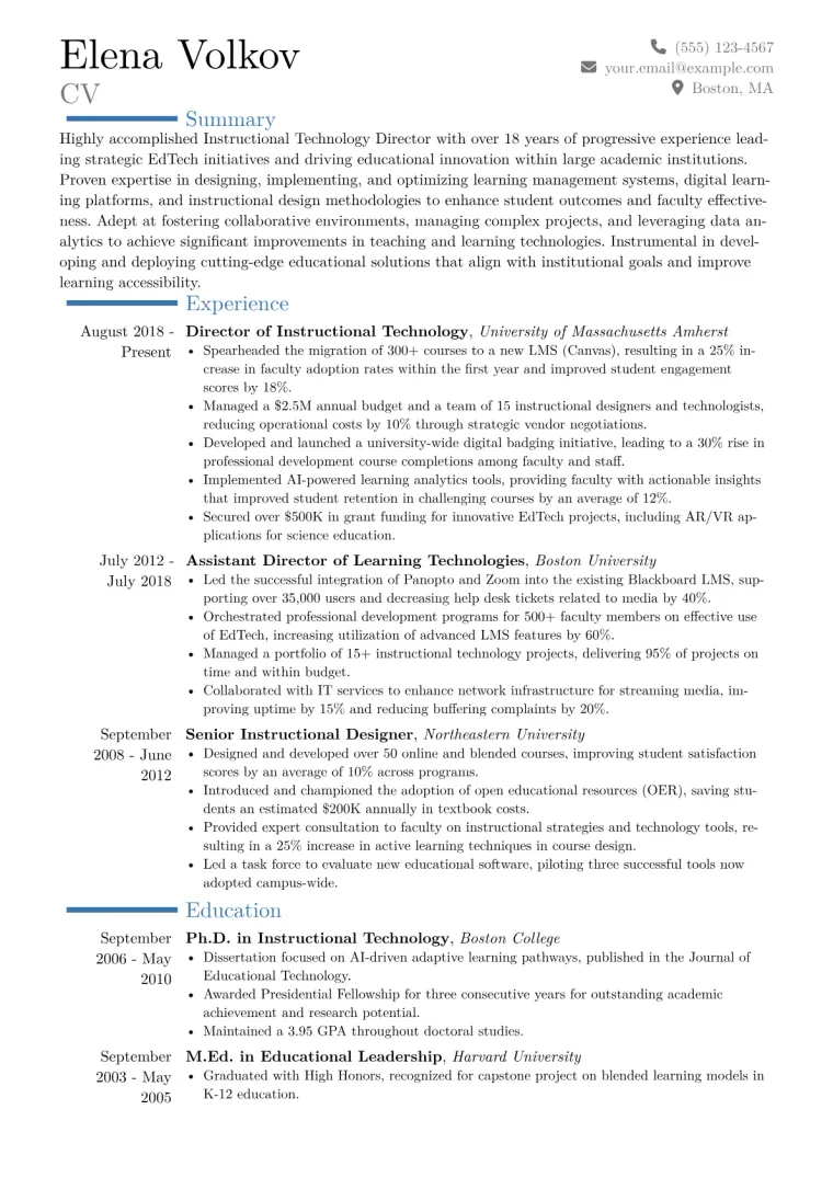 Instructional Technology Director Resume Example CV template preview