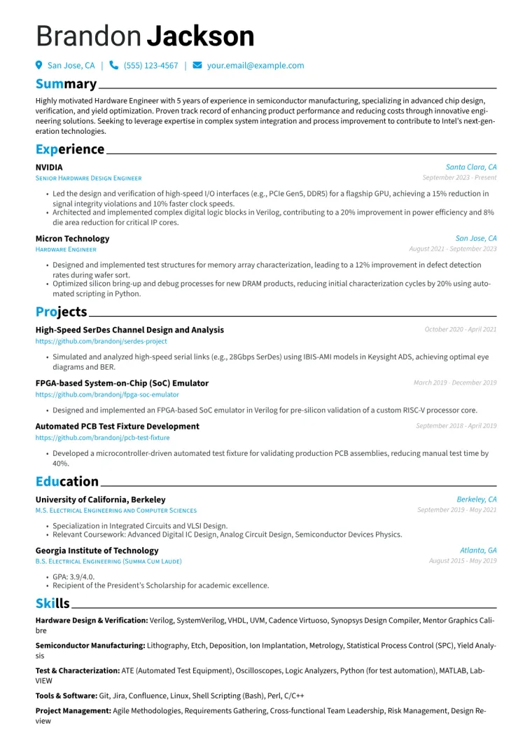 Intel Resume Example CV template preview