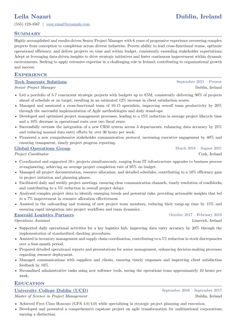 Irish CV Example preview