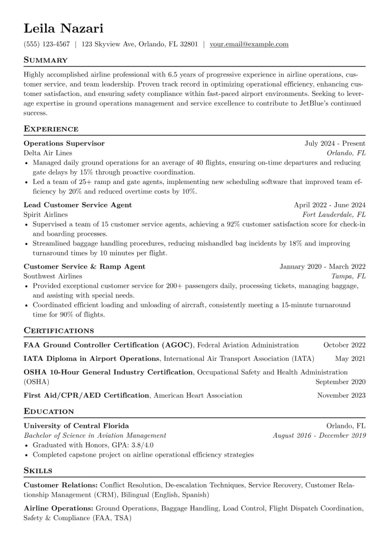 JetBlue Resume Example preview