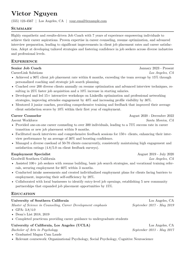 Job Coach Resume Example CV template preview