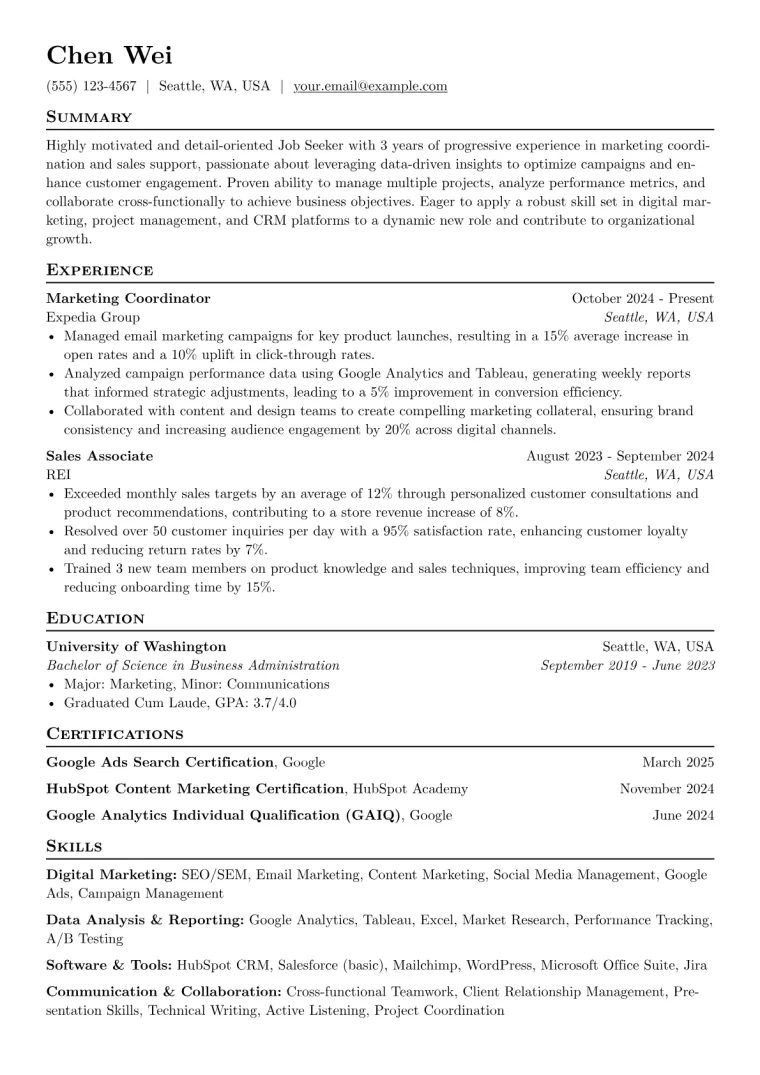 Job Seeker Resume Example CV template preview