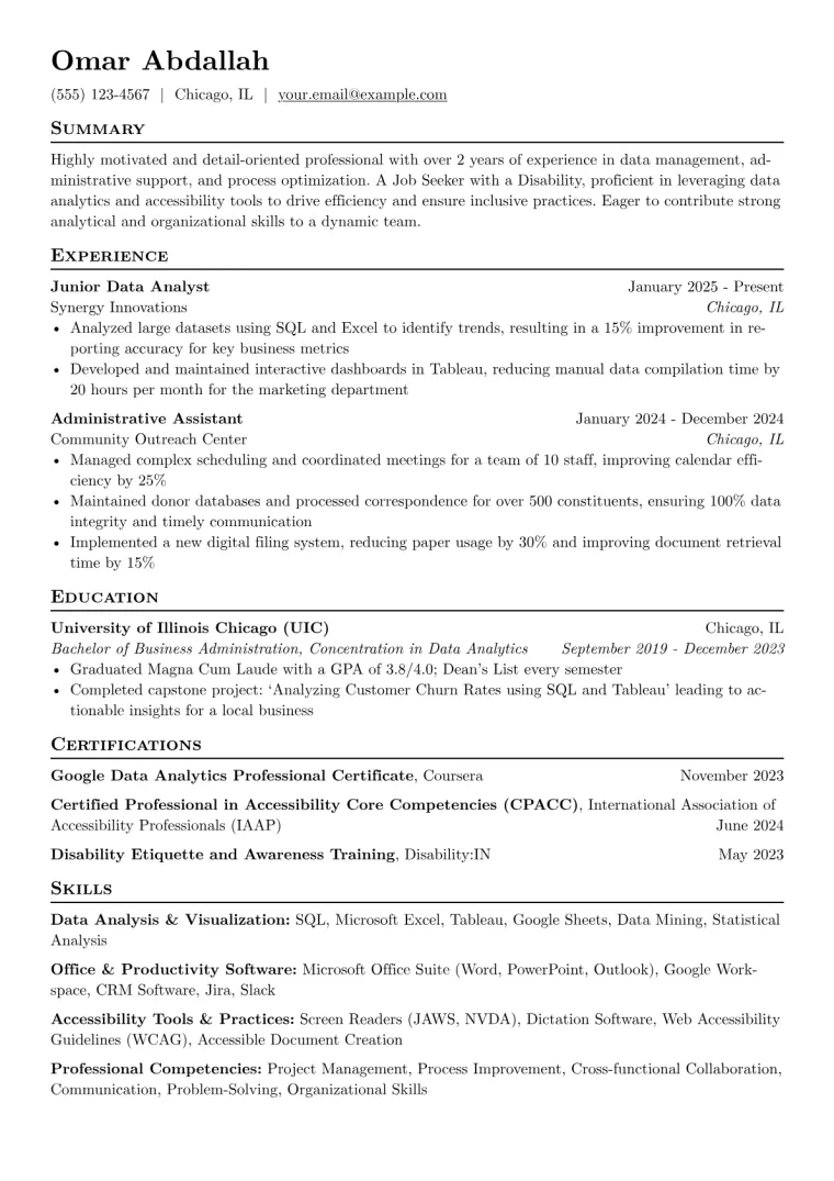 Job Seeker with Disability Resume Example CV template preview