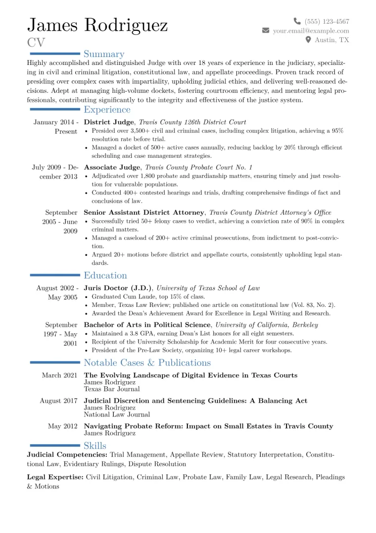 Judge Resume Example CV template preview