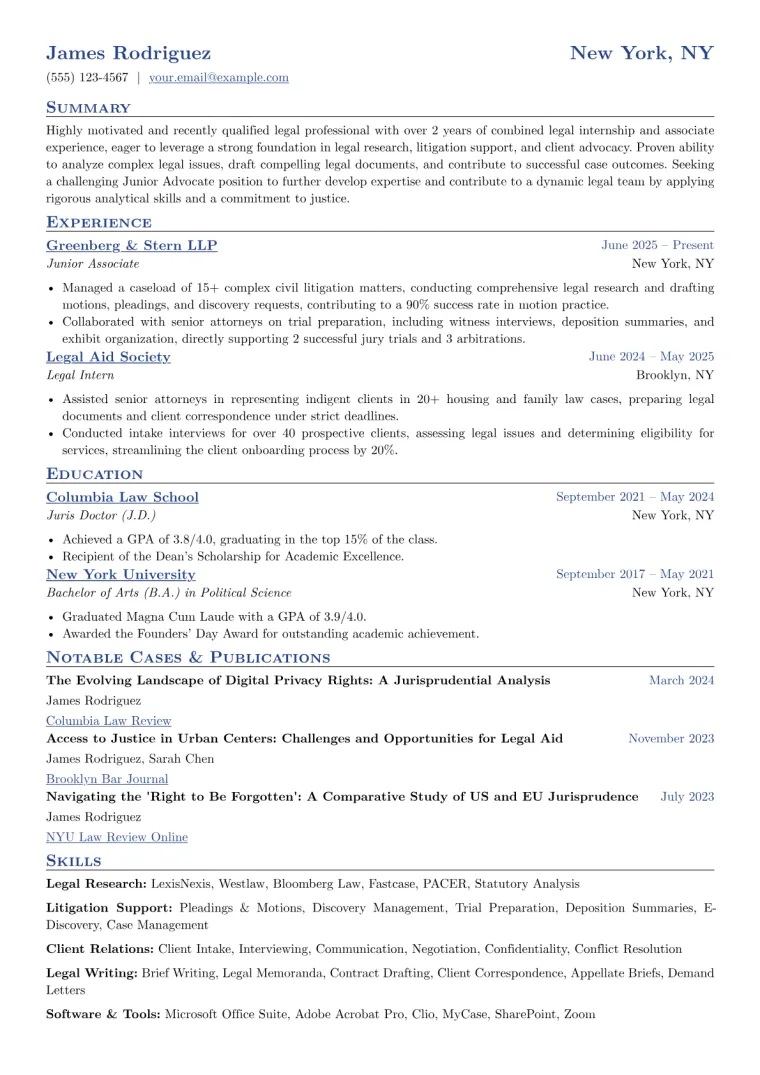 Junior Advocate Resume Example CV template preview