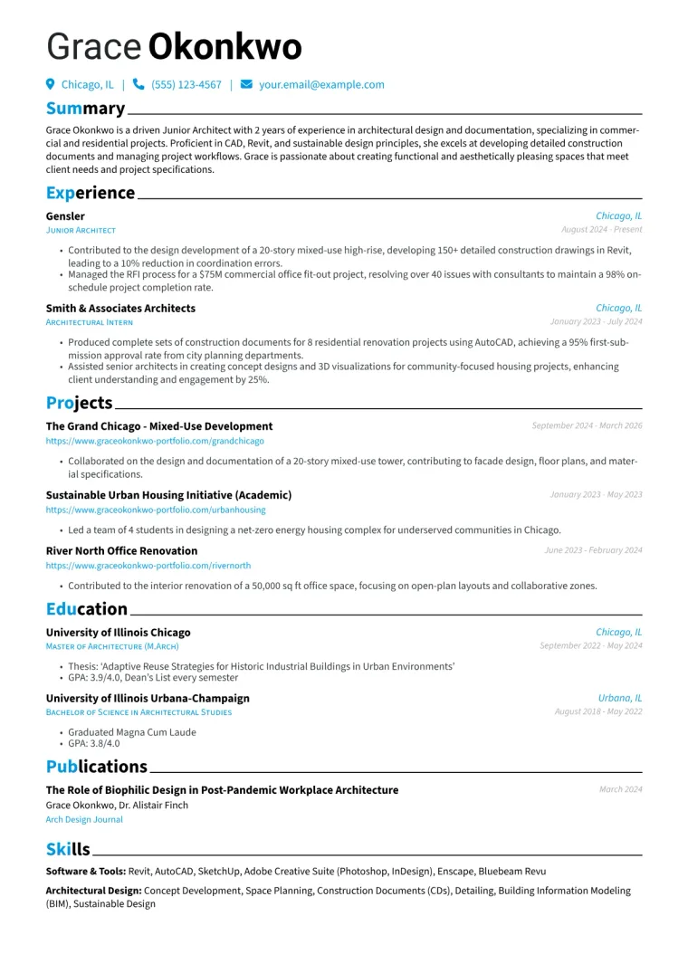 Junior Architect Resume Example CV template preview