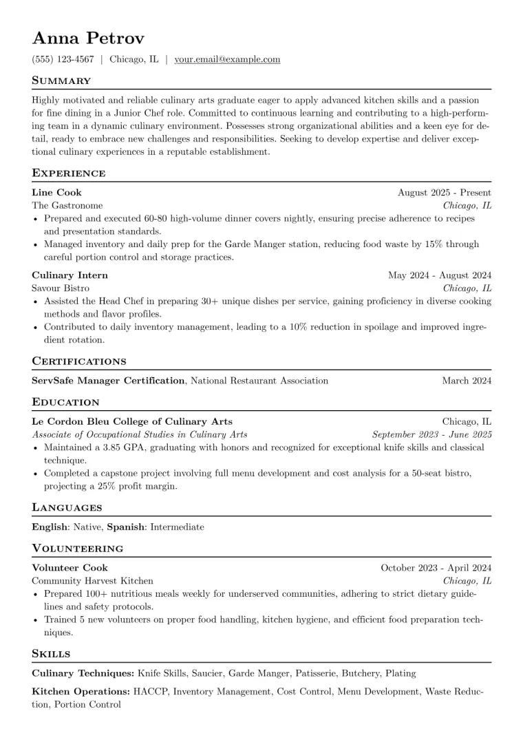 Junior Chef Resume Example preview