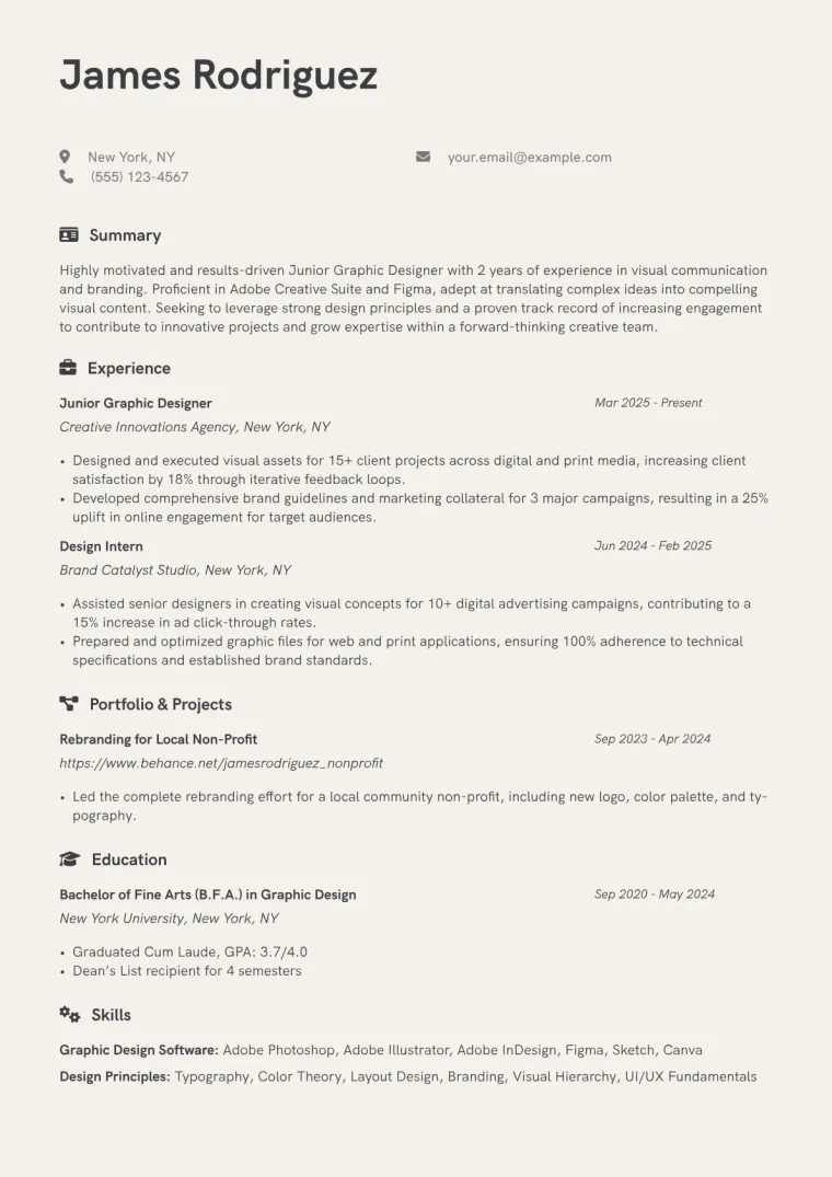 Junior Designer Resume Example preview