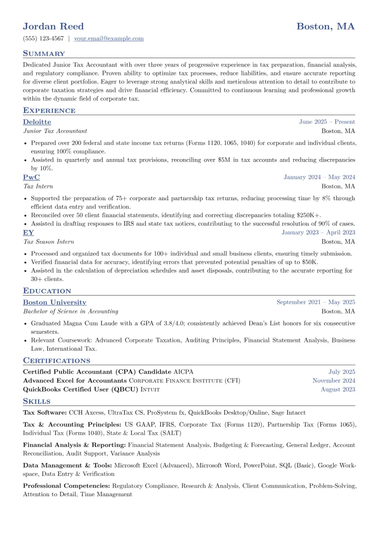 Junior Tax Accountant Resume Example preview