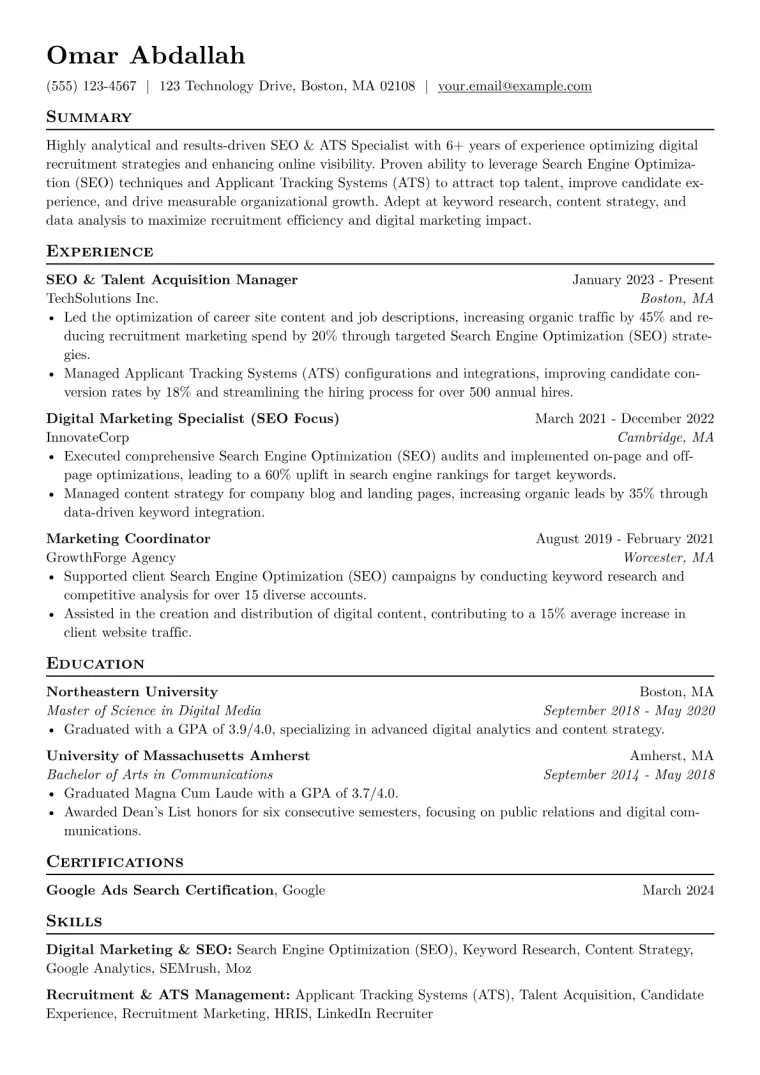 Keyword Optimized Resume Example CV template preview