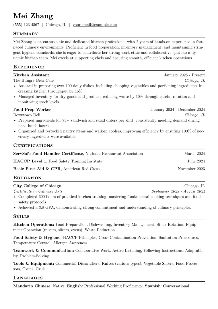 Kitchen Helper With No Experience Resume Example preview