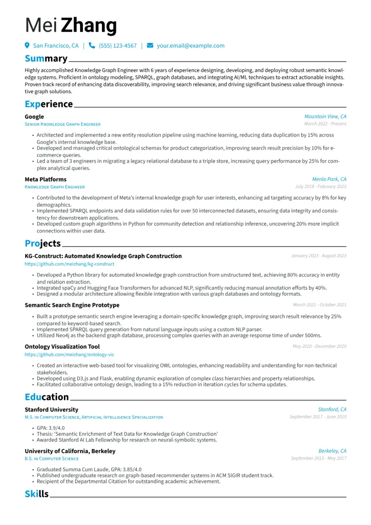 Knowledge Graph Engineer Resume Example CV template preview