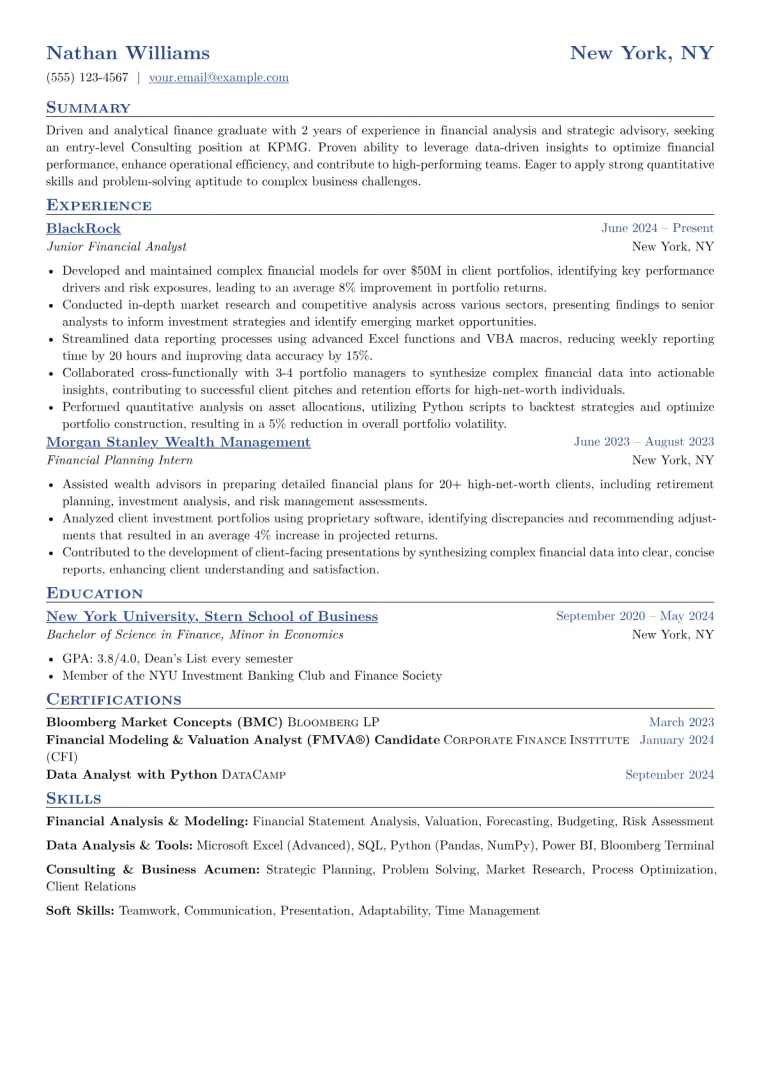 KPMG Resume Example preview