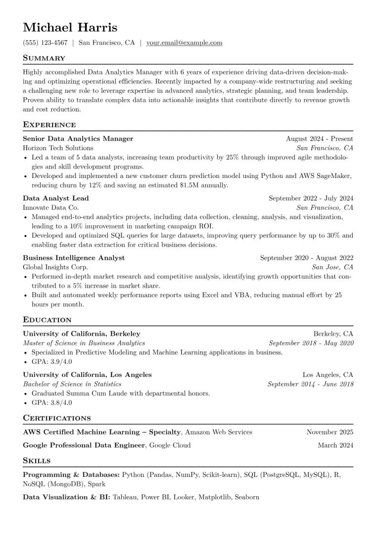 Laid Off Resume Example CV template preview
