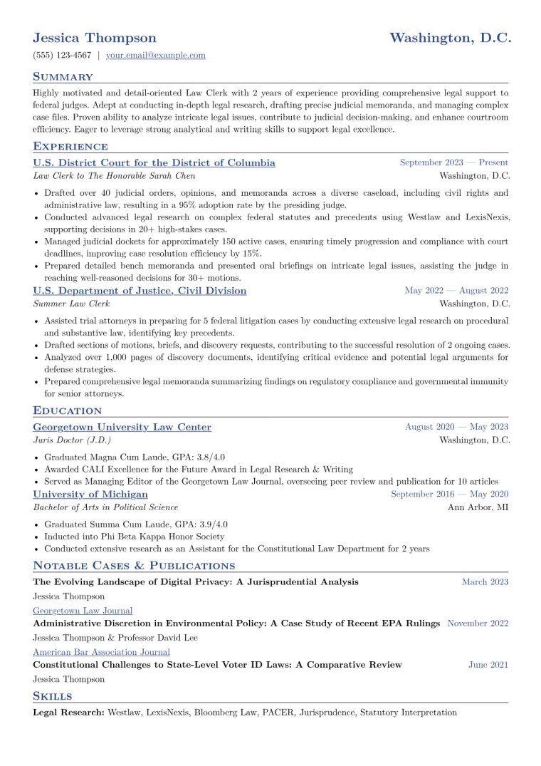 Law Clerk Resume Example CV template preview