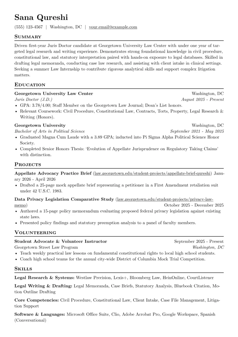Law Internship Resume Example preview