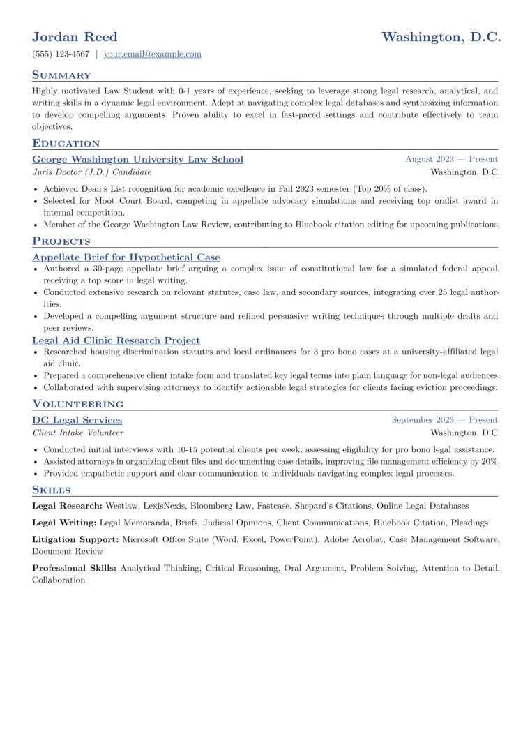 Law Student Resume Example CV template preview