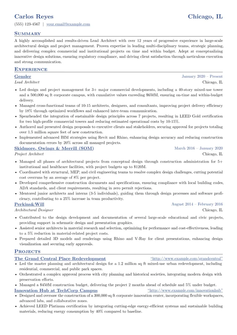 Lead Architect Resume Example preview