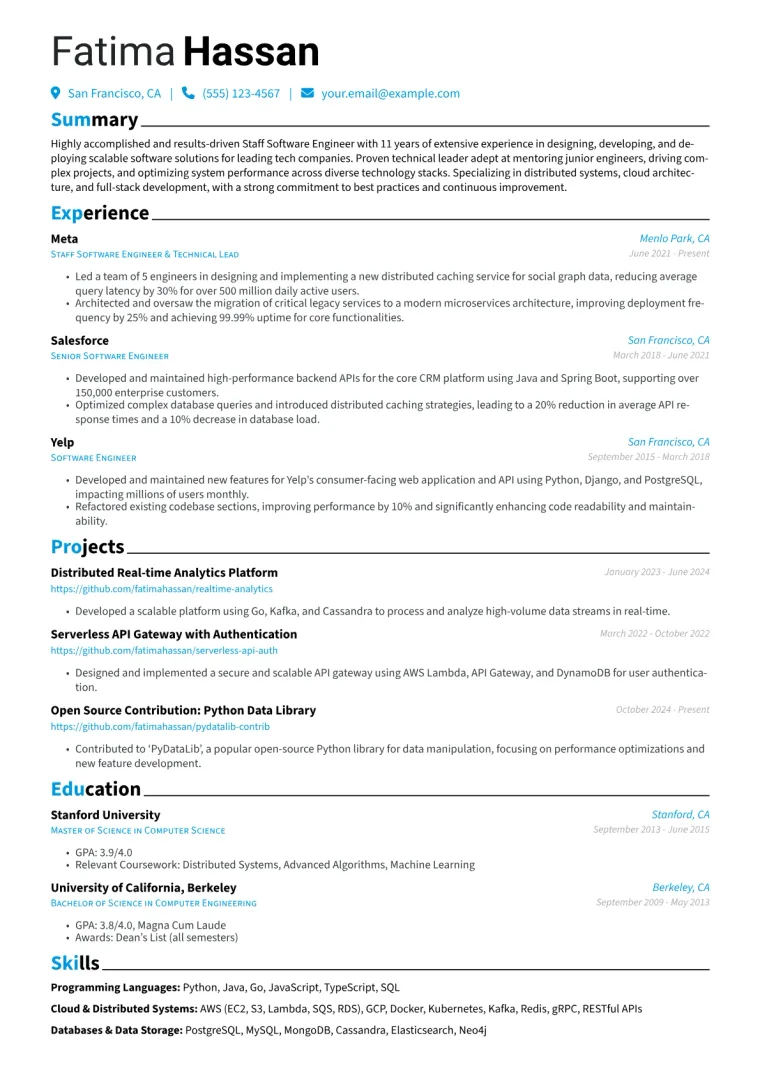 Lead Programmer Resume Example CV template preview