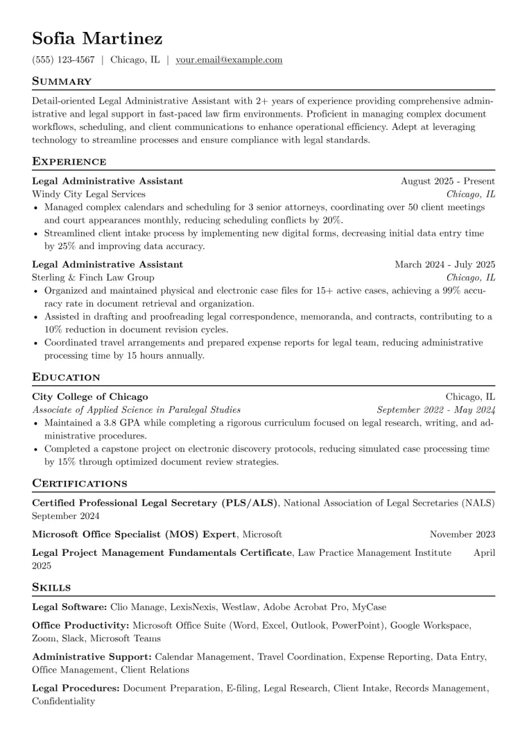 Legal Administrative Assistant Resume Example preview