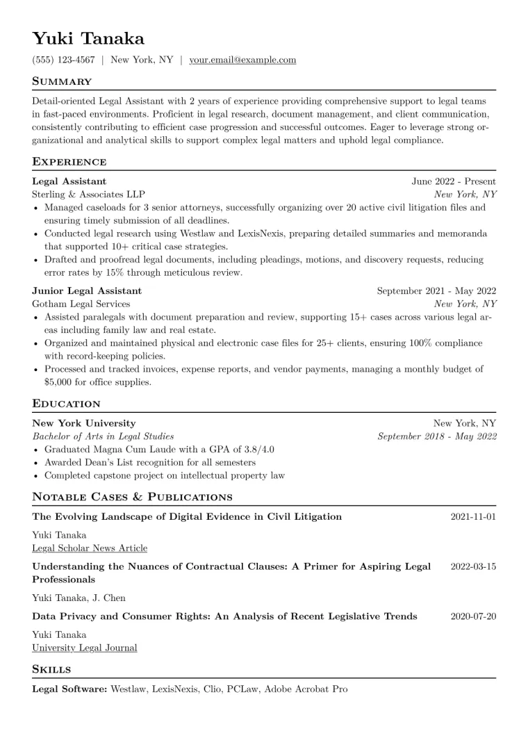 Legal Assistant Resume Example CV template preview