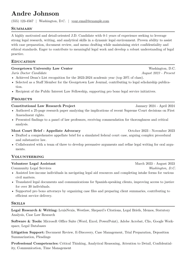 Legal Intern Resume Example CV template preview