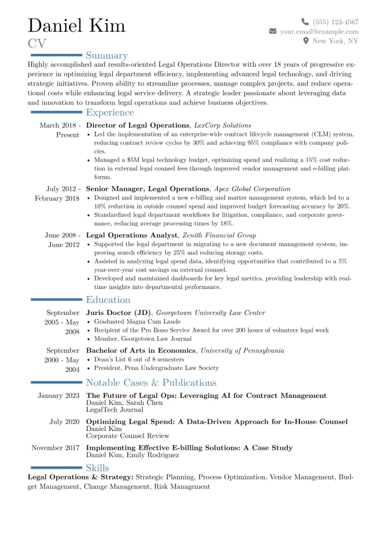 Legal Operations Director Resume Example CV template preview