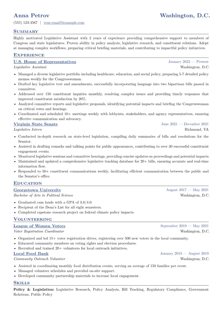 Legislative Assistant Resume Example
