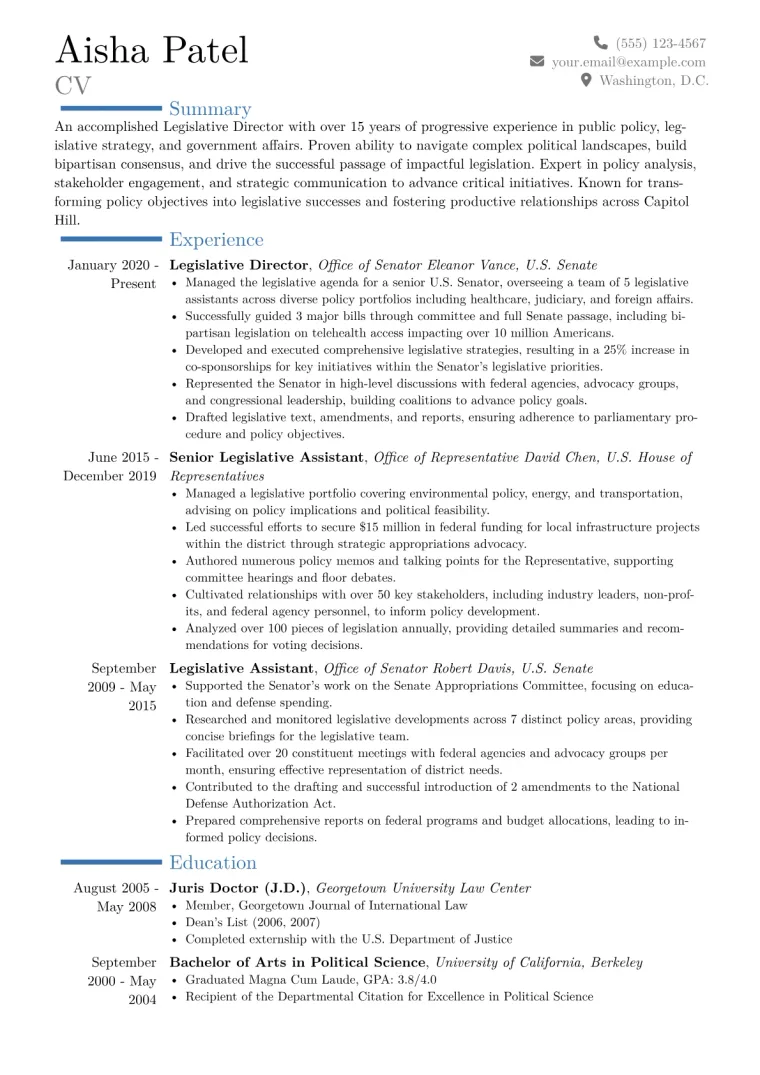 Legislative Director Resume Example CV template preview