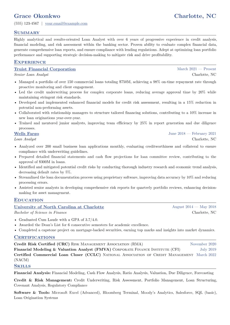 Loan Analyst Resume Example CV template preview