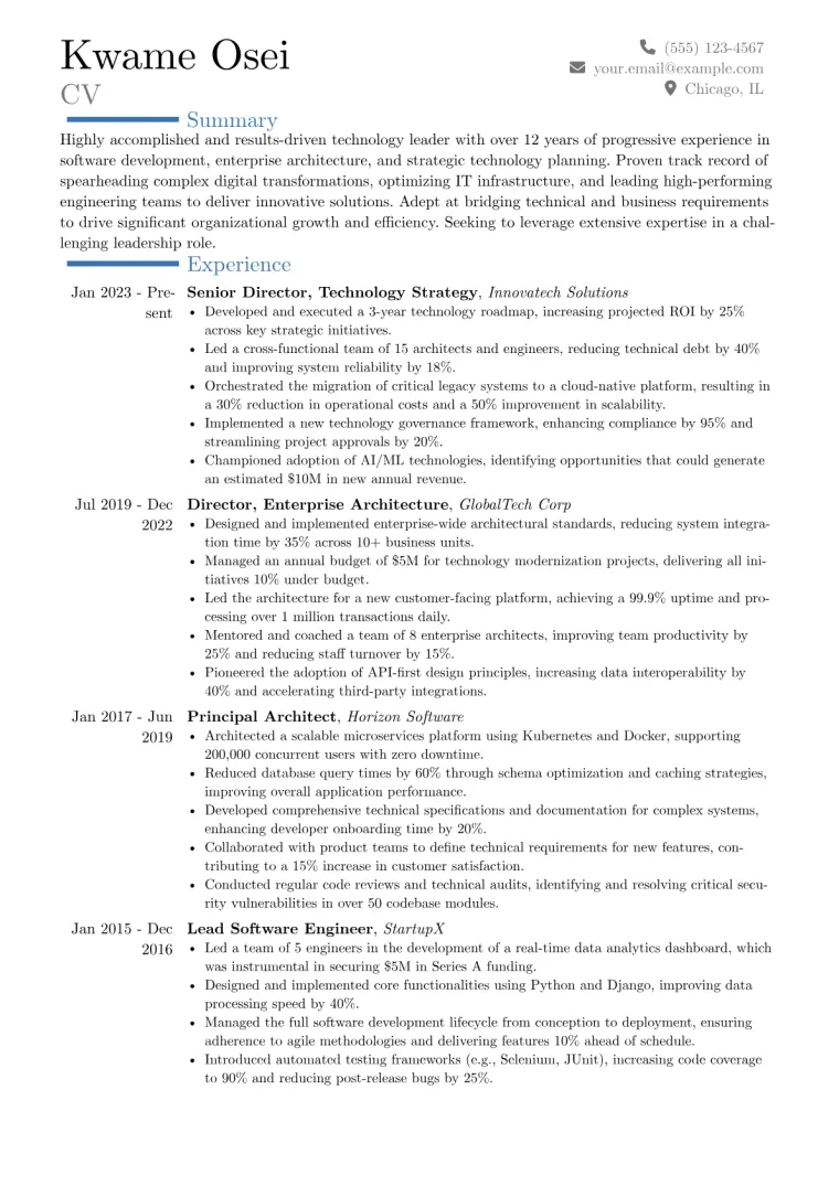 Long Resume Example CV template preview