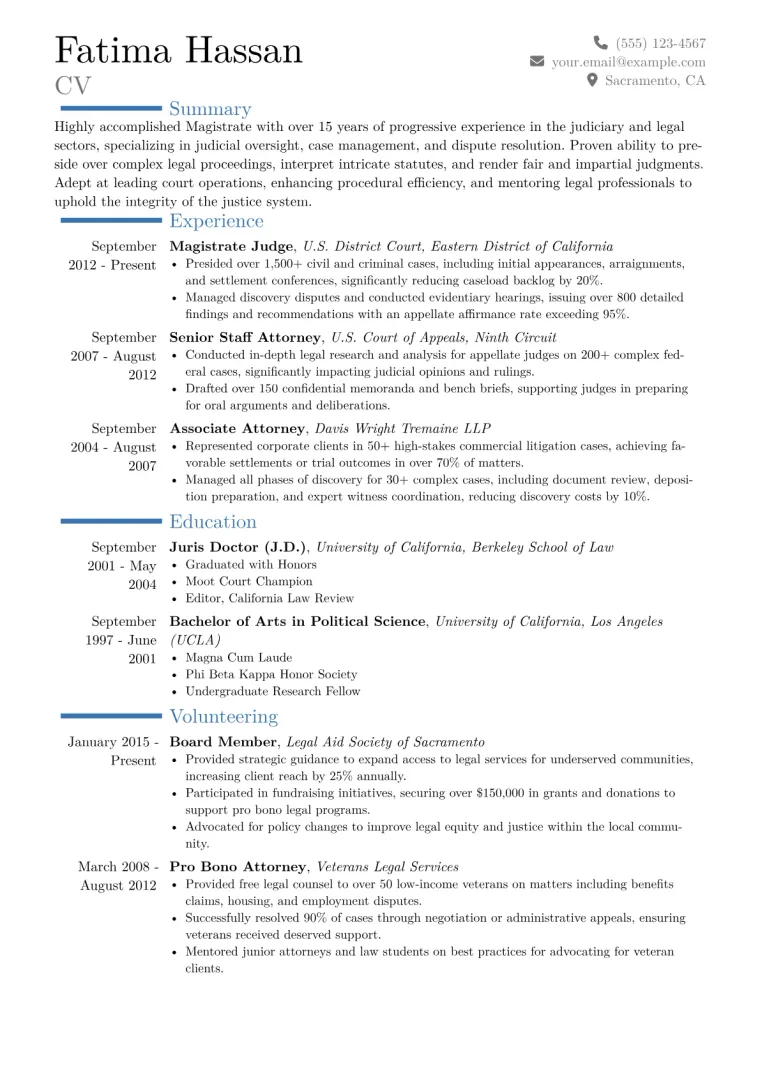 Magistrate Resume Example CV template preview