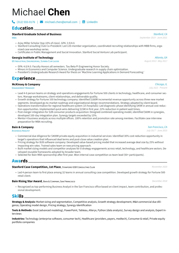 Management Consultant - Strategy CV template preview
