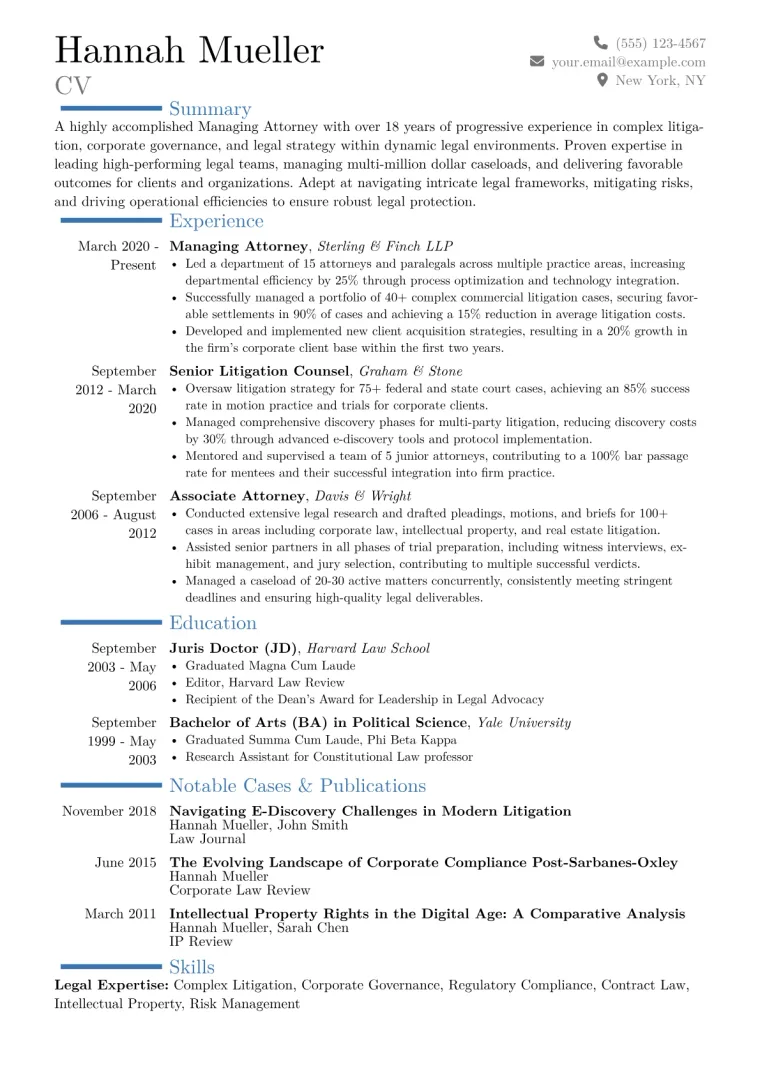 Managing Attorney Resume Example CV template preview
