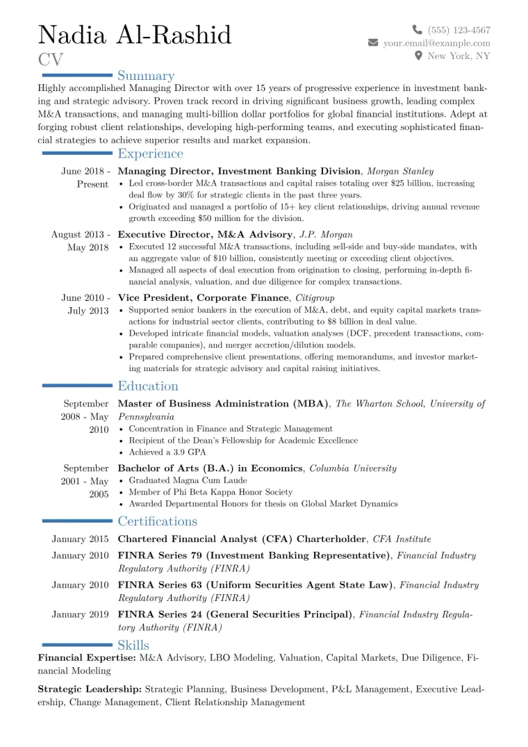 Managing Director Resume Example CV template preview
