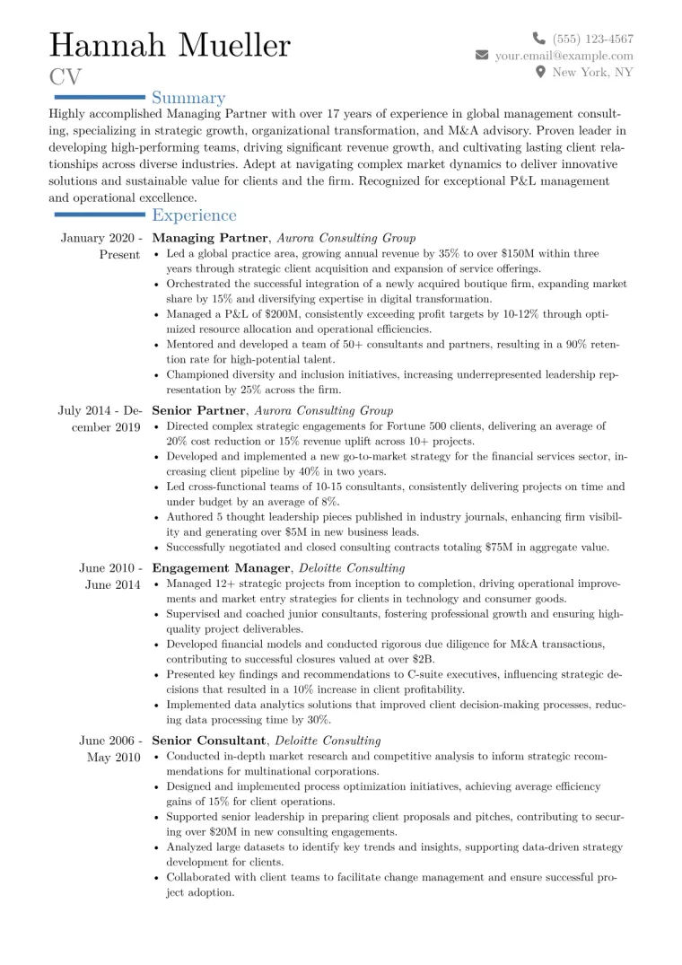 Managing Partner Resume Example CV template preview