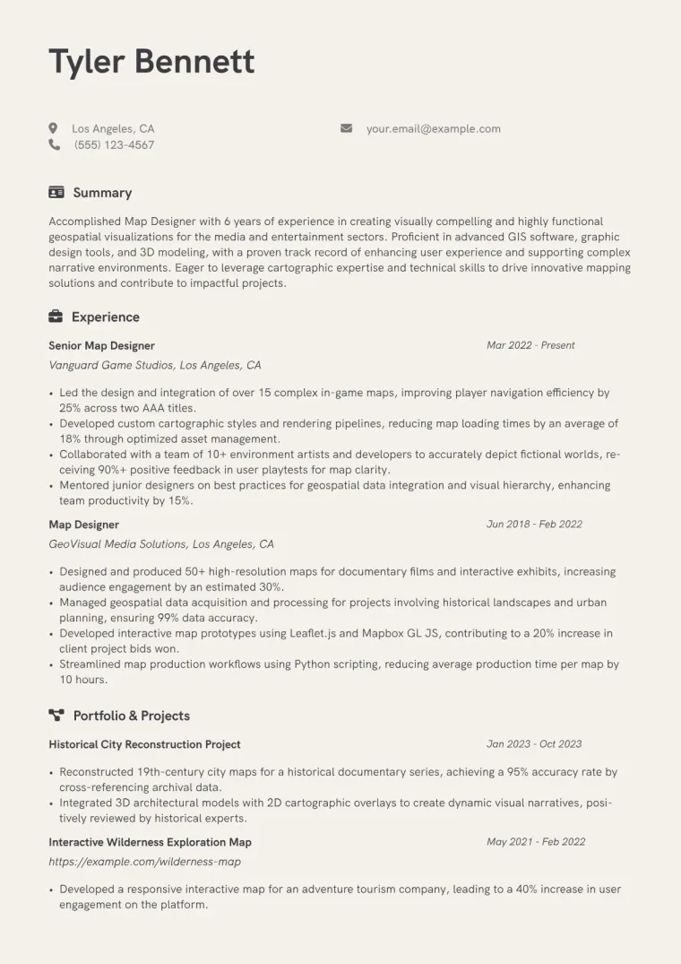 Map Designer Resume Example CV template preview