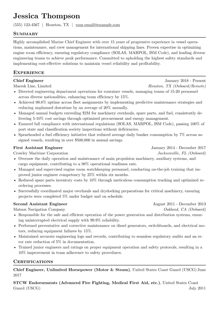 Marine Chief Engineer Resume Example CV template preview