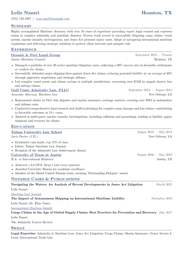 Maritime Attorney Resume Example CV template preview