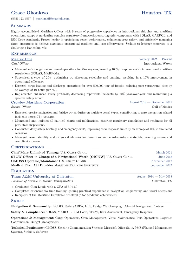 Maritime Officer Resume Example CV template preview