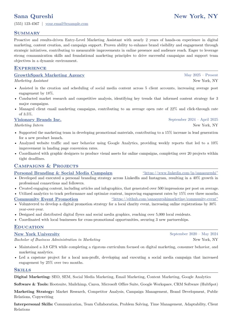 Marketing Assistant With No Experience Resume Example preview
